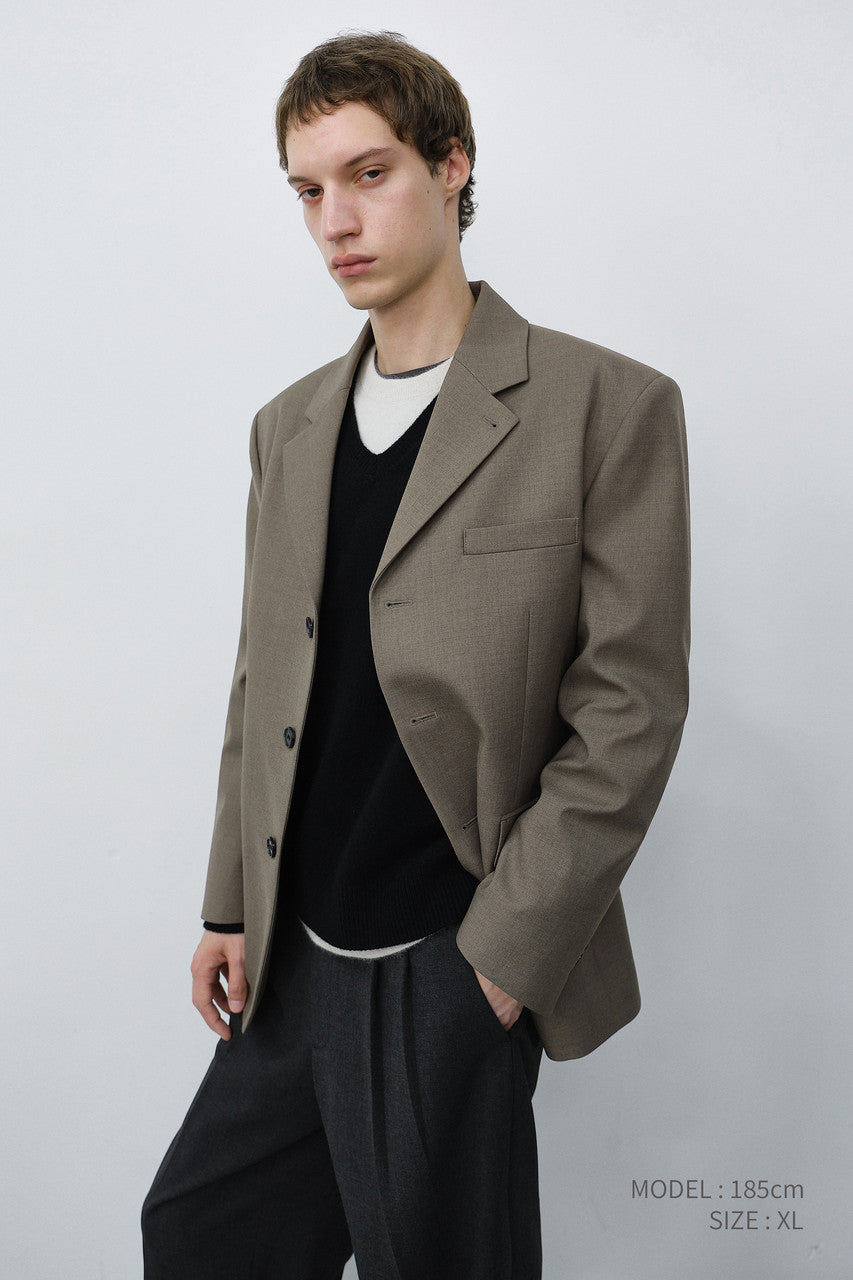 Dunst Unisex Classic 3 Button Wool Blazer Khaki Beige