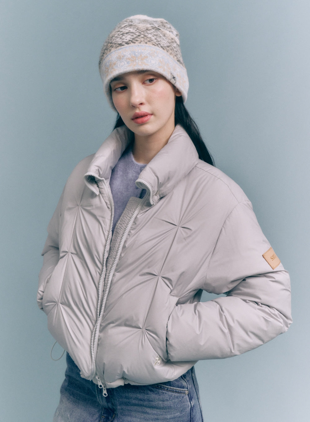 [satur] (W) Orta 2-Way Collar Duck Down Padding - Light Gray