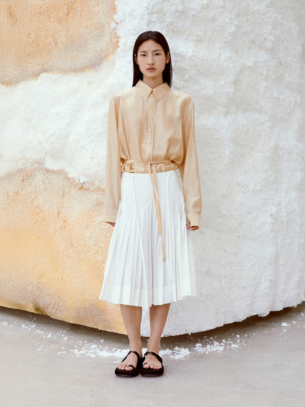 [Low Classic] Pleated Midi Skirt_White
