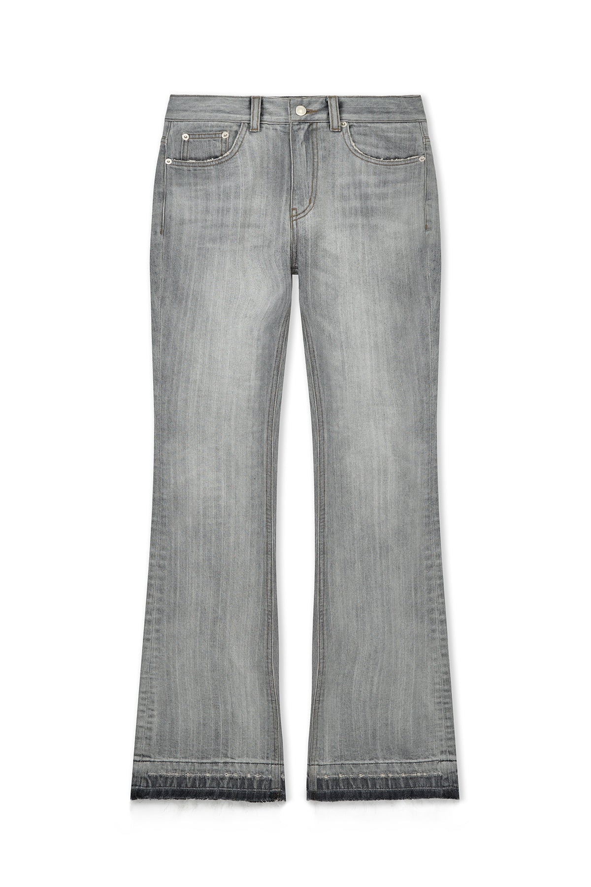 [matinkim] WASHED POINT BOOTS CUT DENIM PANTS IN GREY