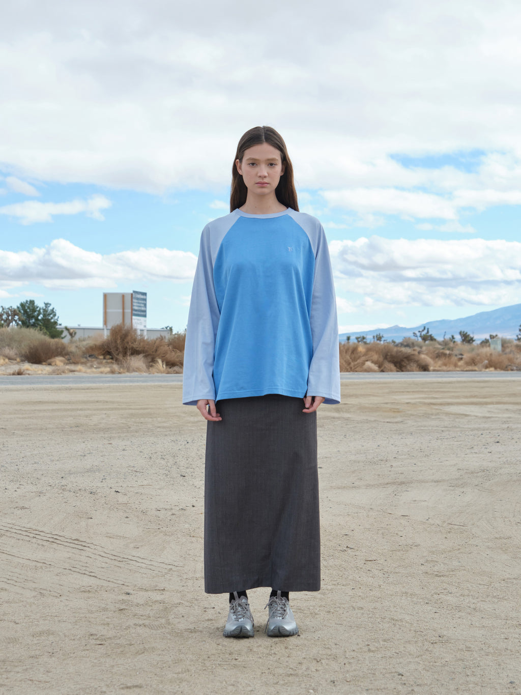 Low Classic Relaxed Slit Long Skirt Grey Stripe