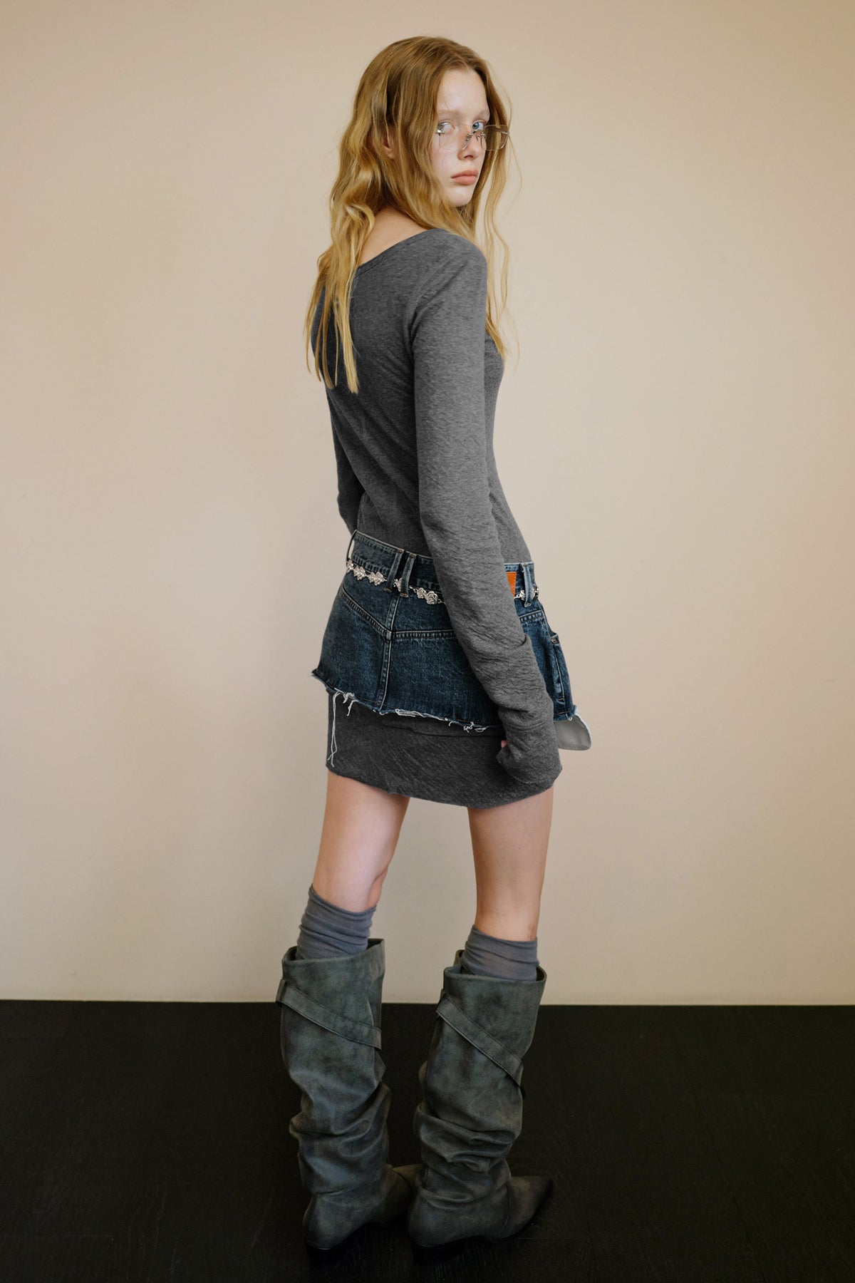 Instantfunk Henley Neck Tiered Jersey Dress - Grey