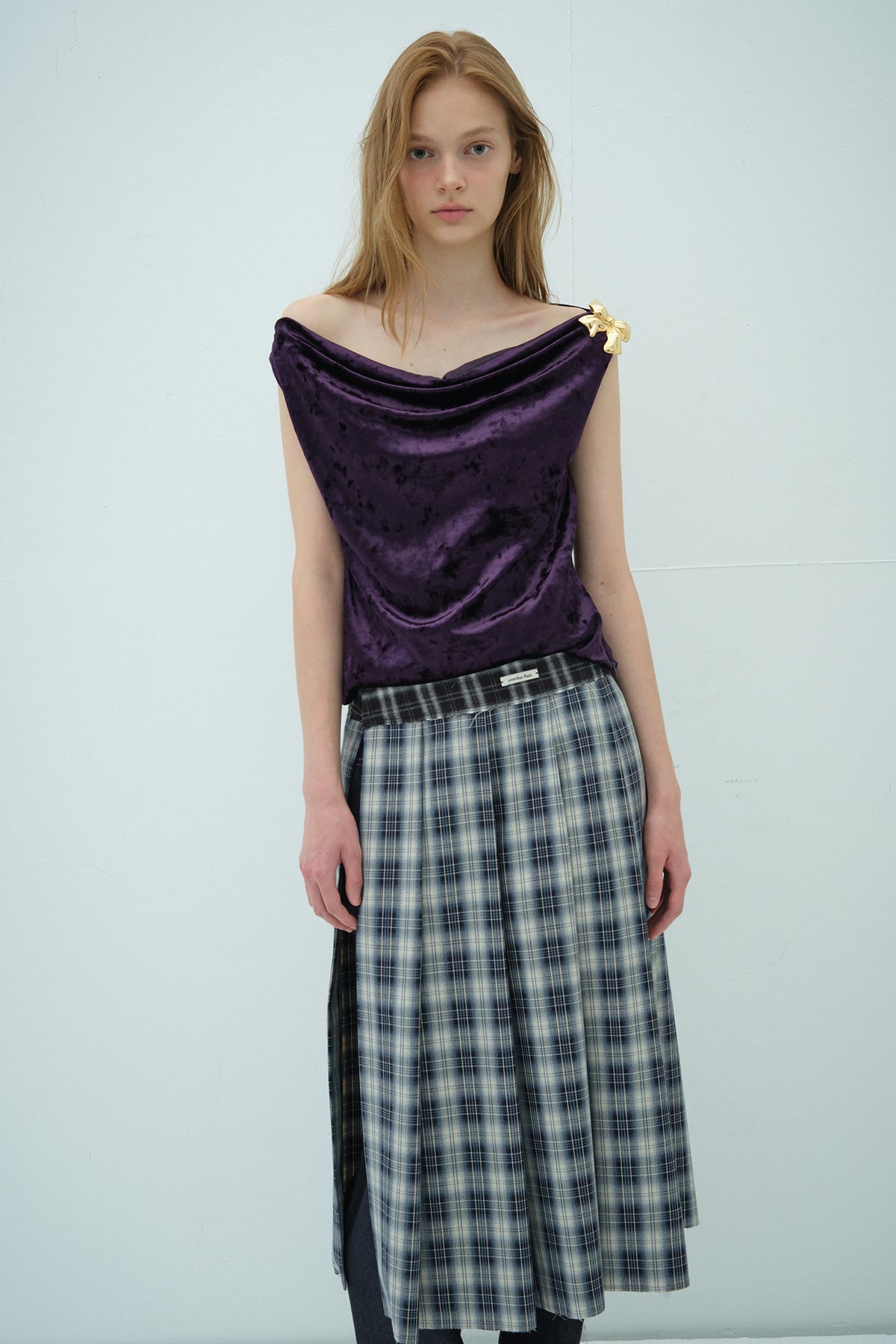 Overdueflair Check Layered Wrap Skirt Navy