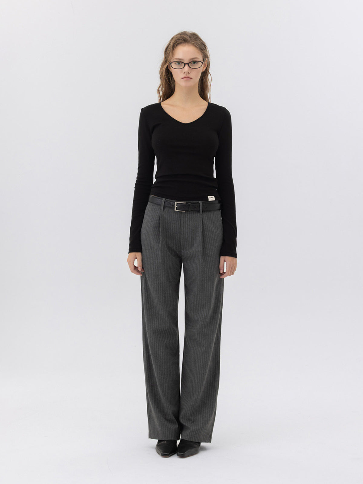 GLOWNY G Gentle Wide Leg Pinstripe Pants 2.0 (Charcoal)
