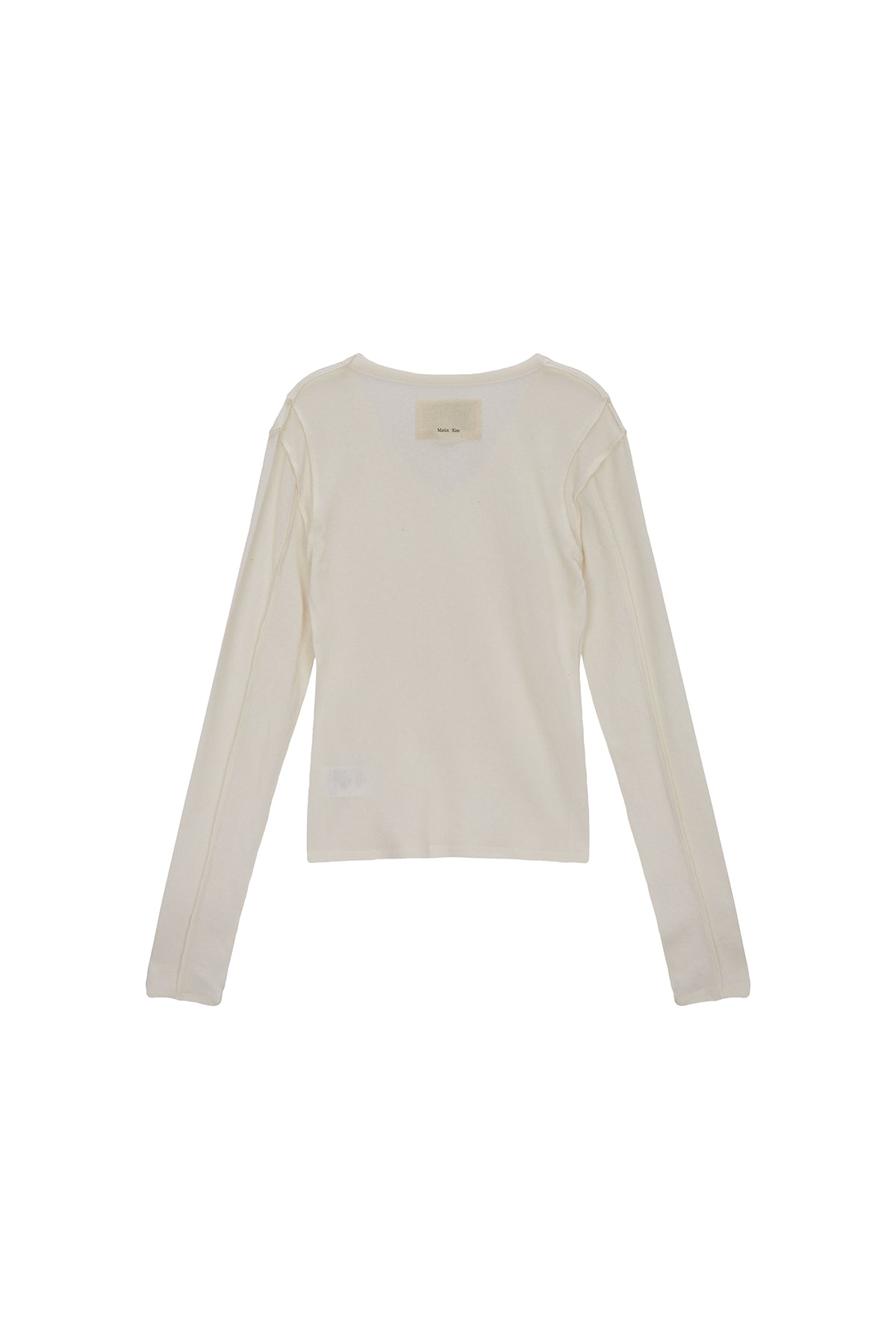 [matinkim] STITCH V NECK SLIM LONG SLEEVE IN IVORY