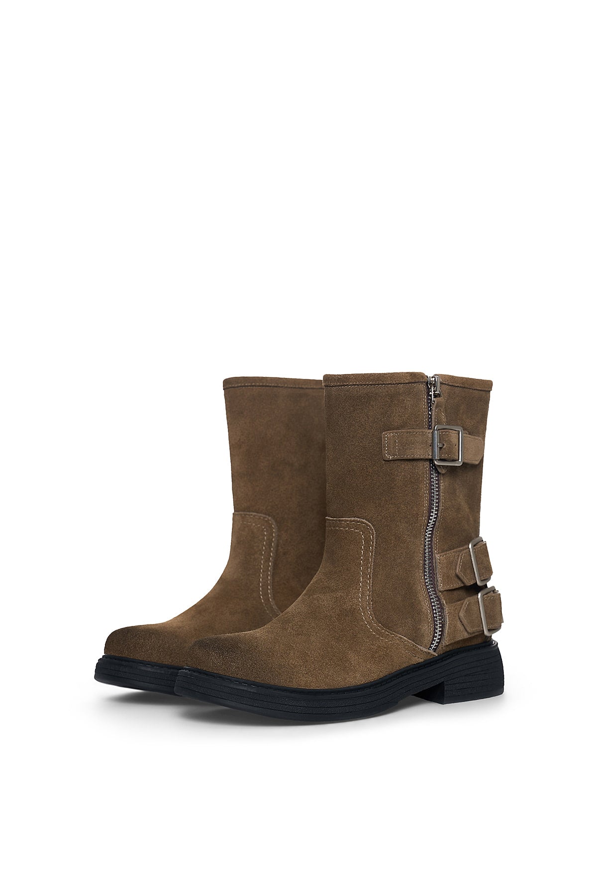Matinkim Vintage Washed Biker Ankle Boots IN Khaki