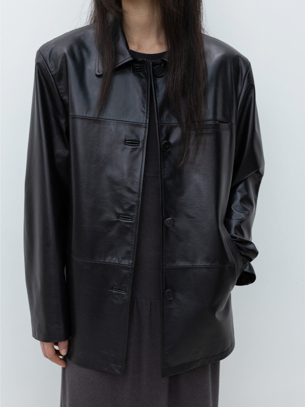 Low Classic Real Leather Work Jacket Black