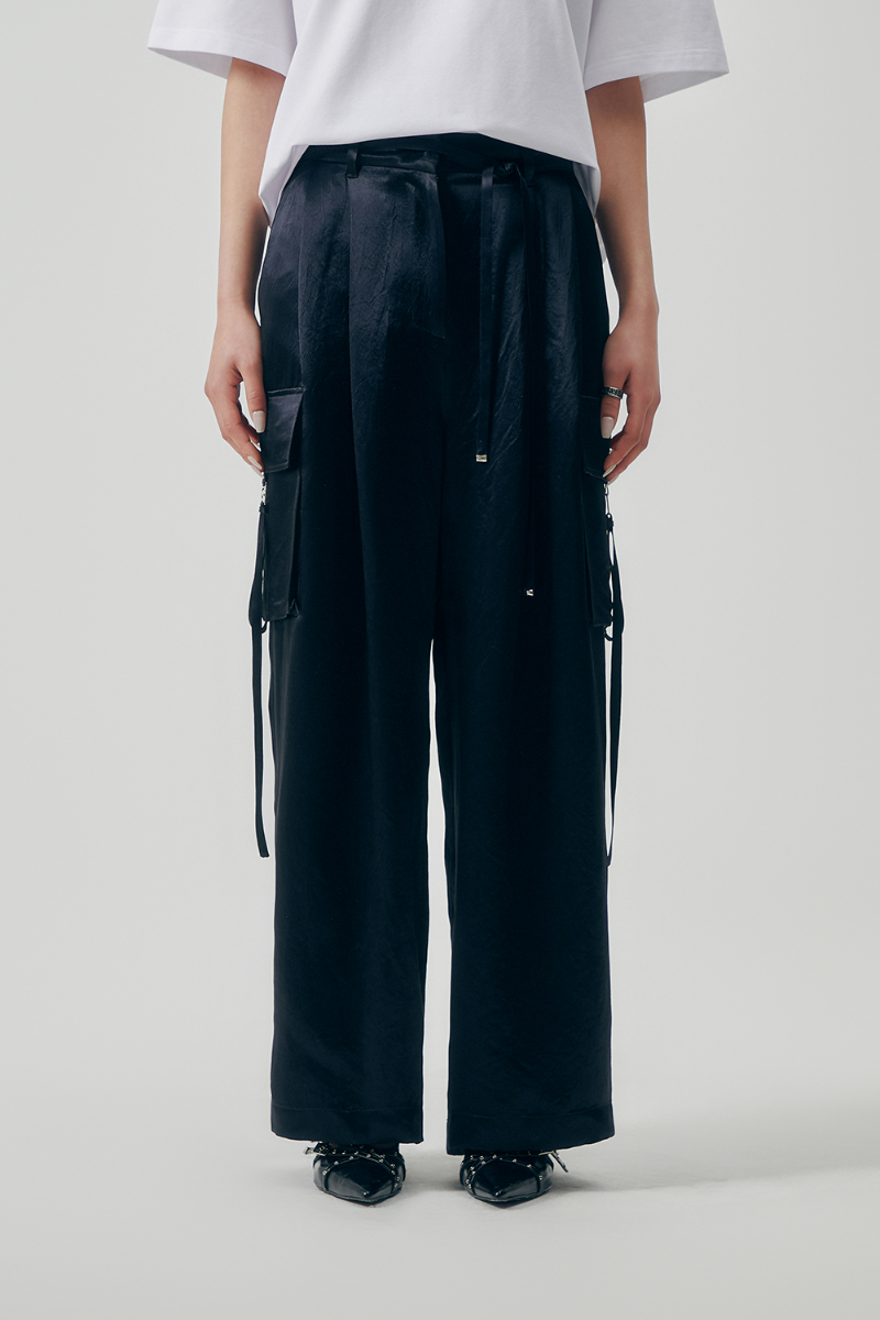 Treemingbird Soft Satin Out-Pocket Pants Black