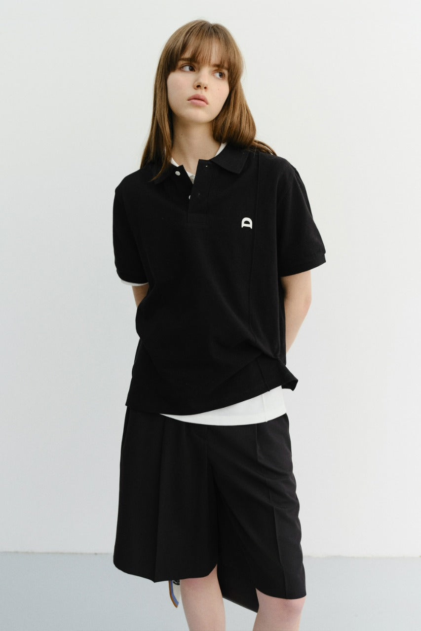 Dunst Unisex Leather Logo Polo Shirt Black