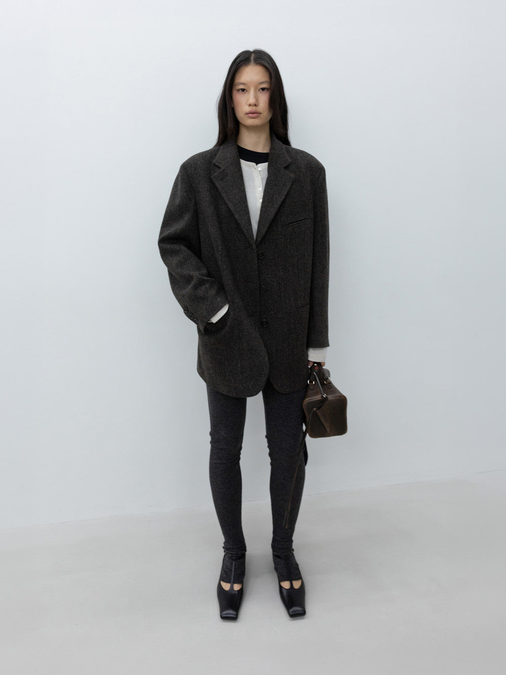 Low Classic Oversized Wool Tailored Jacket Brown