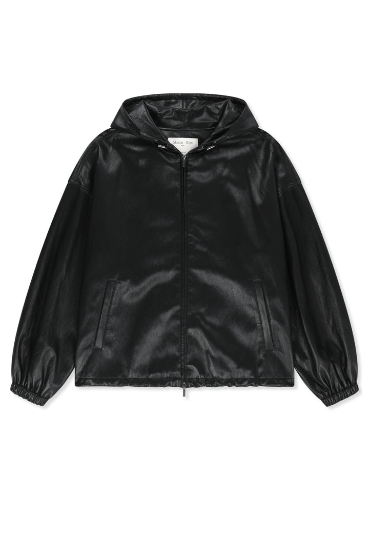 Matinkim Faux Leather Applique Logo Hoody Jumper IN Black