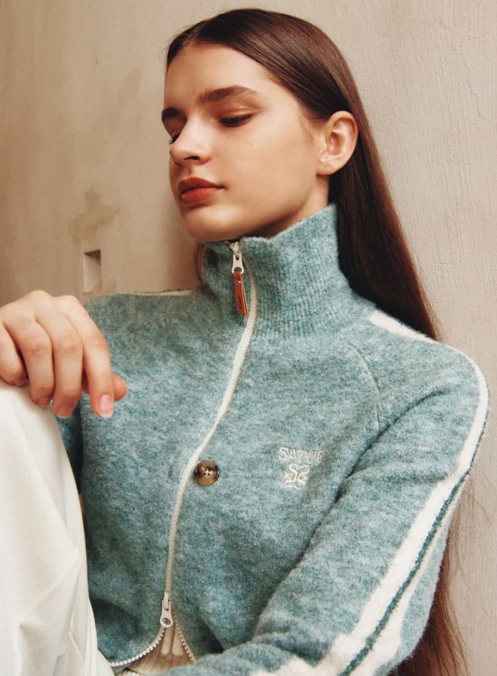 [satur] (W) Lawton Boucle Knit Zip-up - Mint