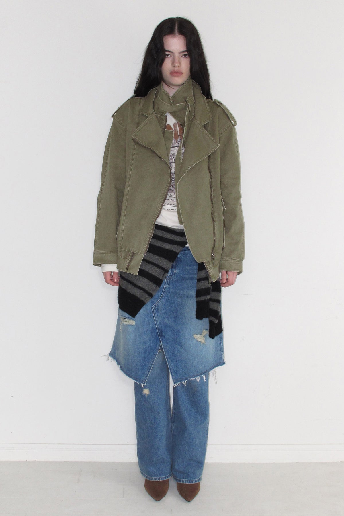 Instantfunk Layered Collar Rider Jacket - Khaki