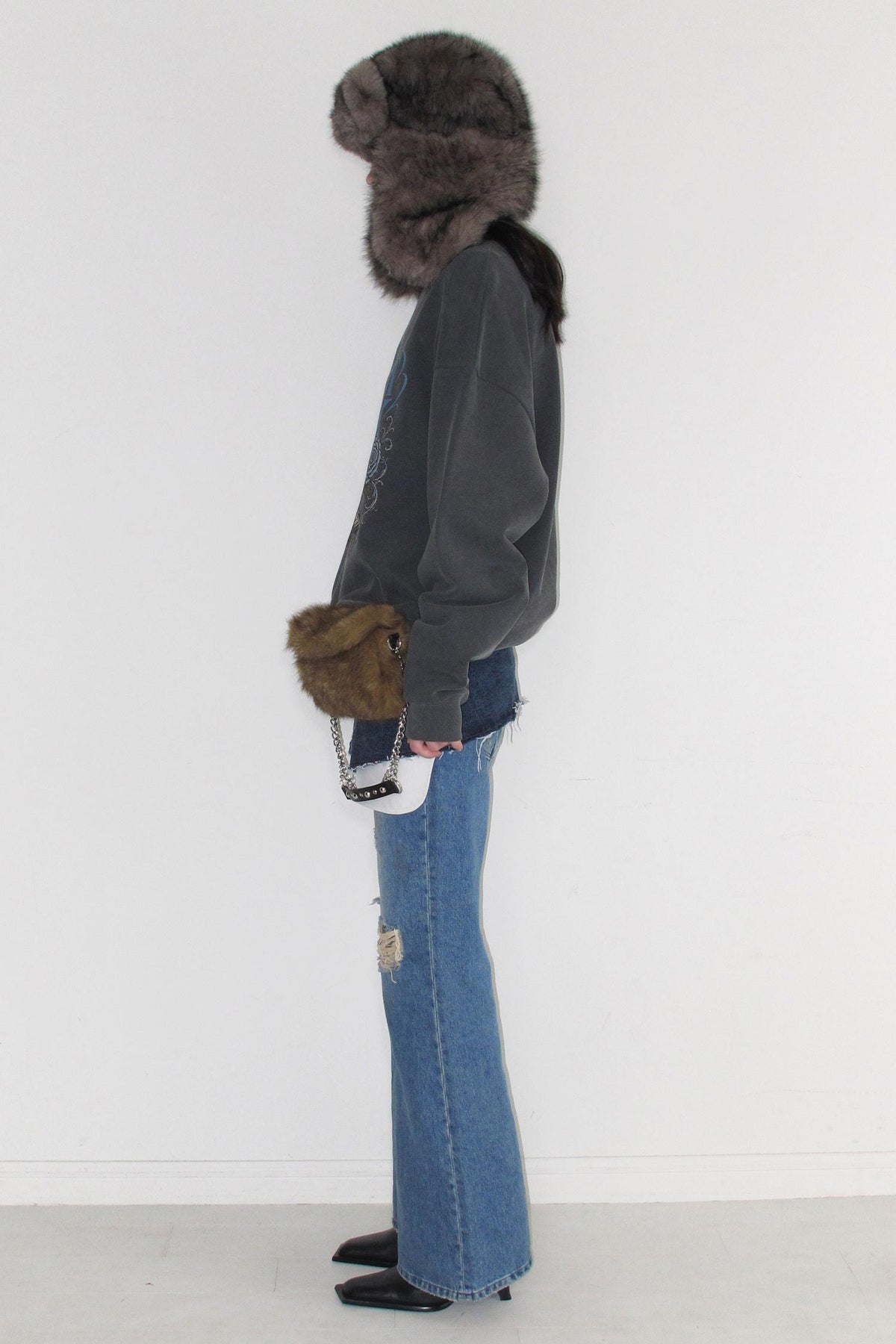 Instantfunk Washed Oversized Sweatshirt - Charcoal