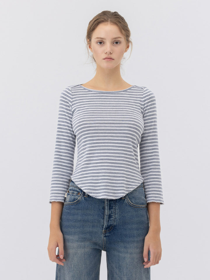 GLOWNY 3/4 Soft Wave Tee (Light Gray Stripe)