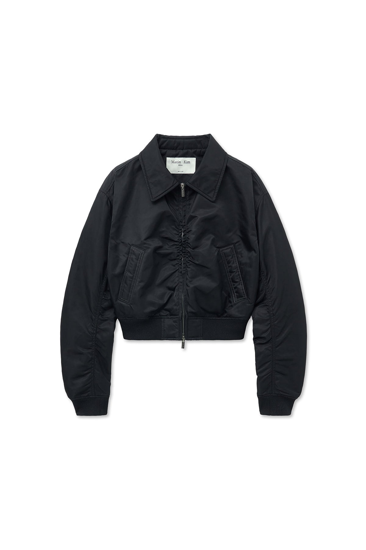Matinkim Applique Logo Shirring Bomber Jumper For Women IN Black