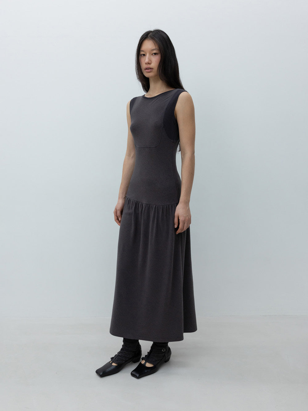 Low Classic Sleeveless Jersey Dress Charcoal