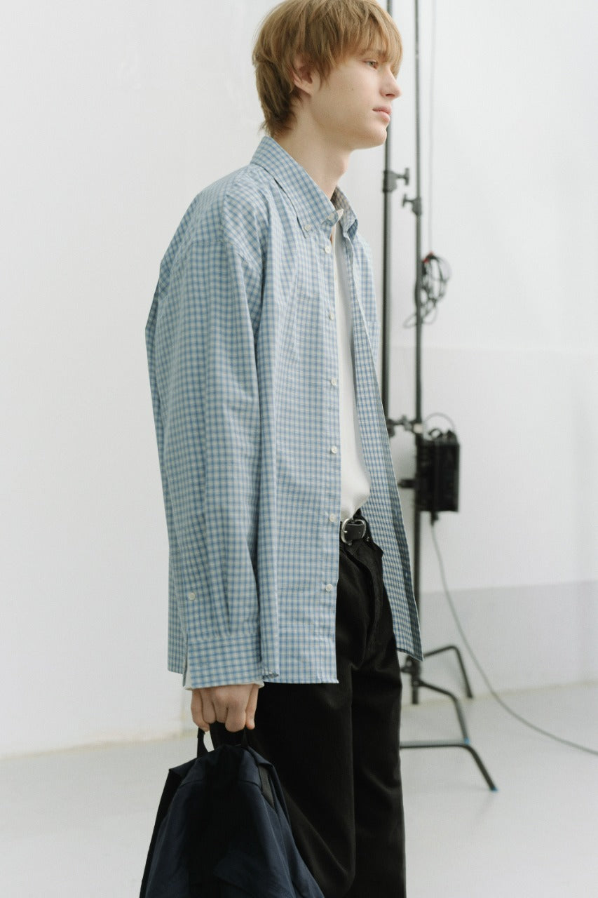 Dunst Unisex Oversized BD Checked Shirt Soft Blue Check