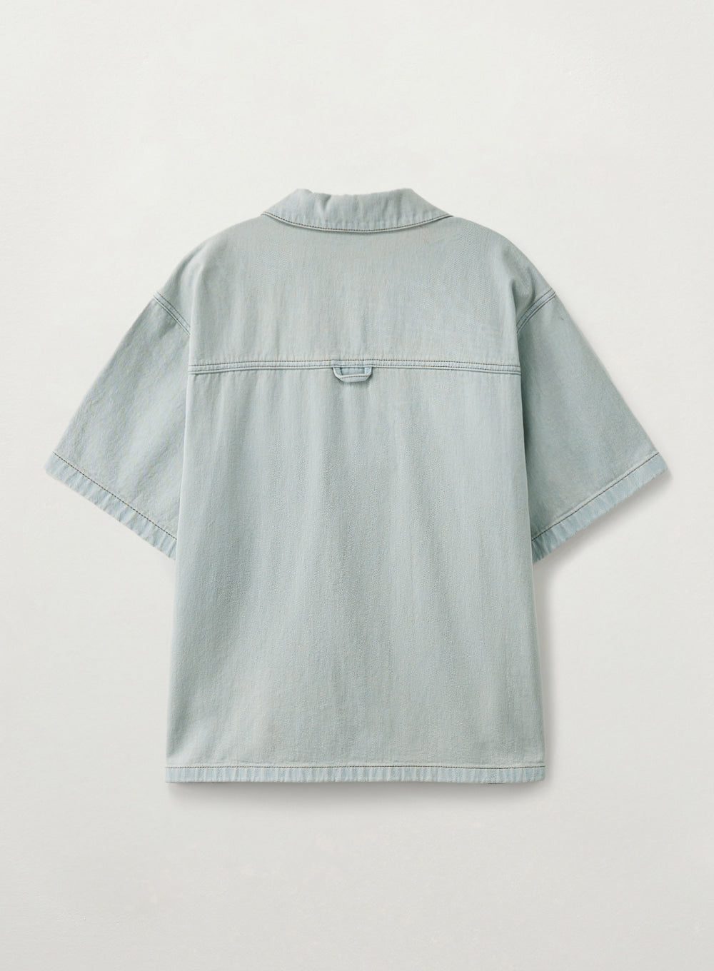 Satur Open Collar Half Denim Shirt - Light Blue