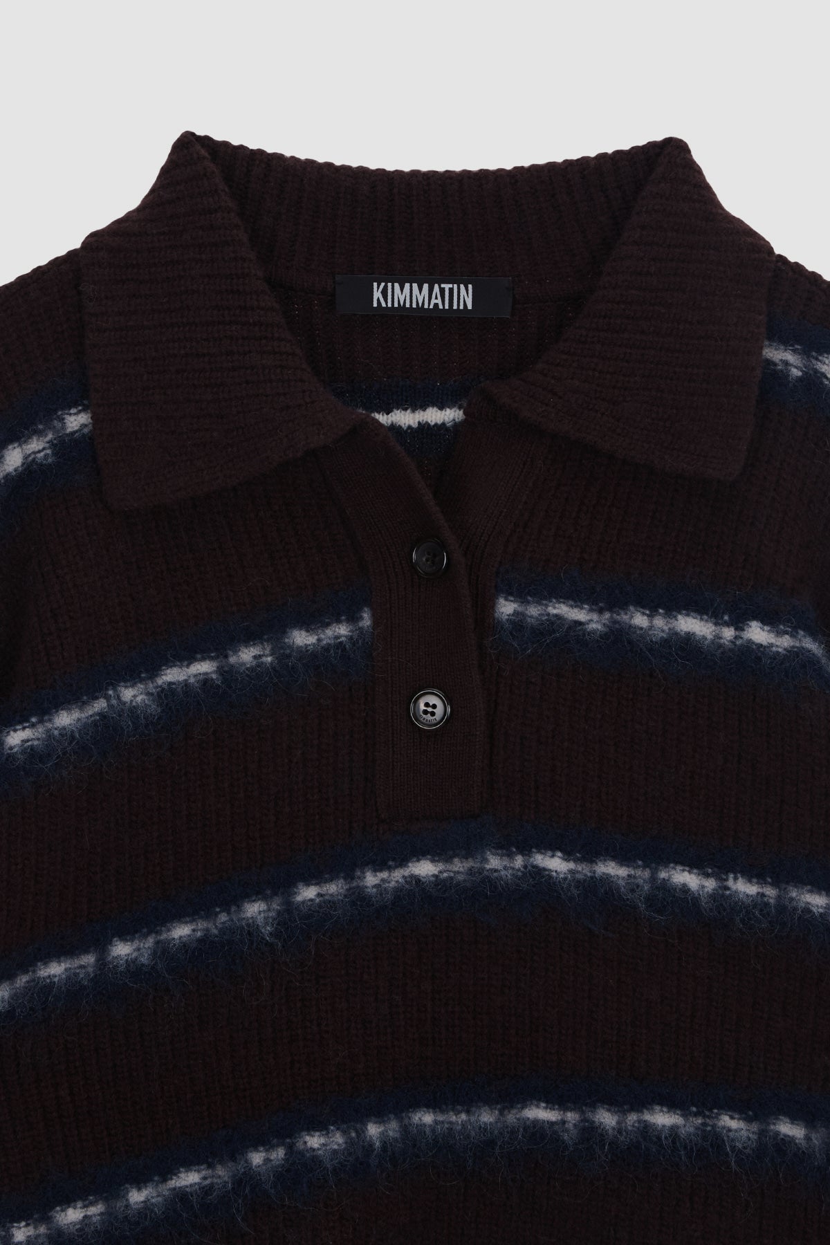 [matinkim] Hairy Stripe Pique Knit Top IN Brown