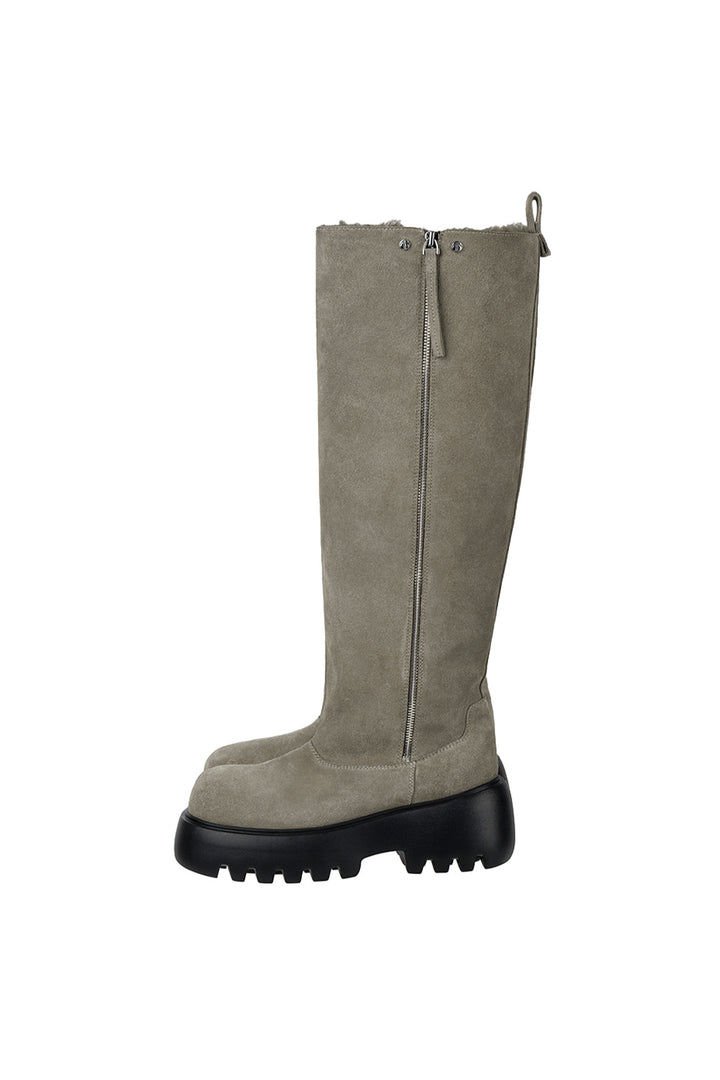 Treemingbird Flatform Suede Long Boots Beige