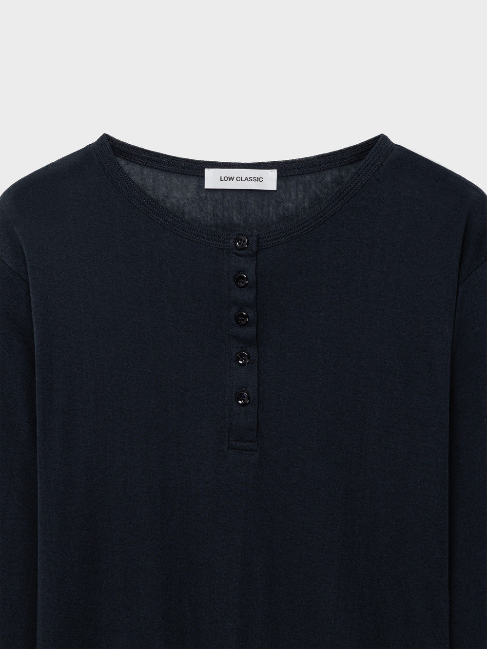 Low Classic Henley Neck Cotton Long Sleeve T-Shirt Navy