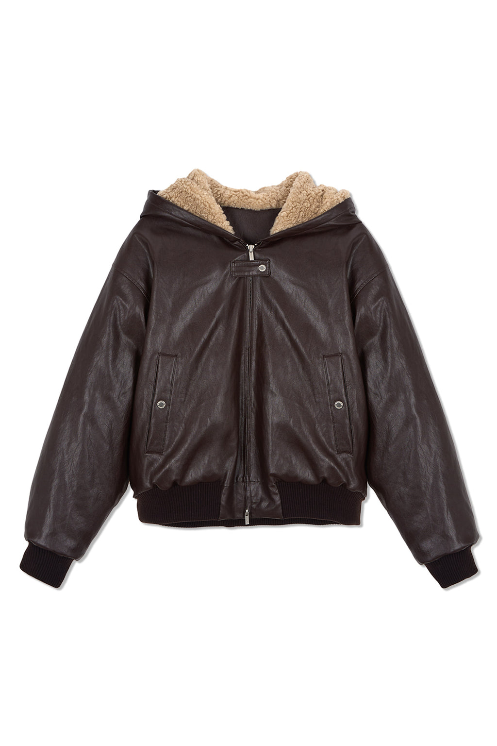 [matinkim] Faux Leather Zip UP Hoody IN Brown