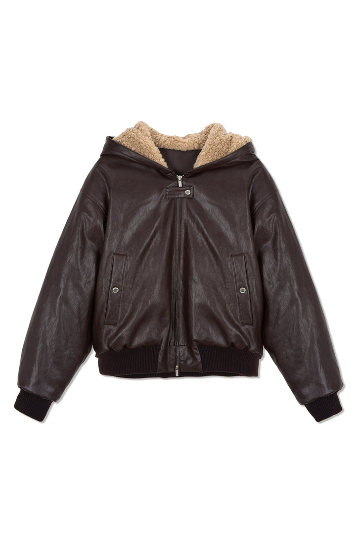 Matinkim Faux Leather Zip UP Hoody IN Brown