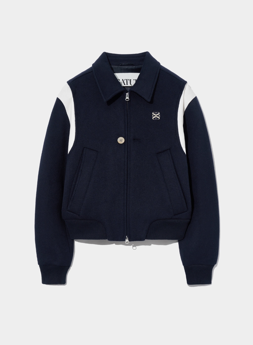 [satur] (W) Percy Wool Blend Varsity Jacket - Classic Navy