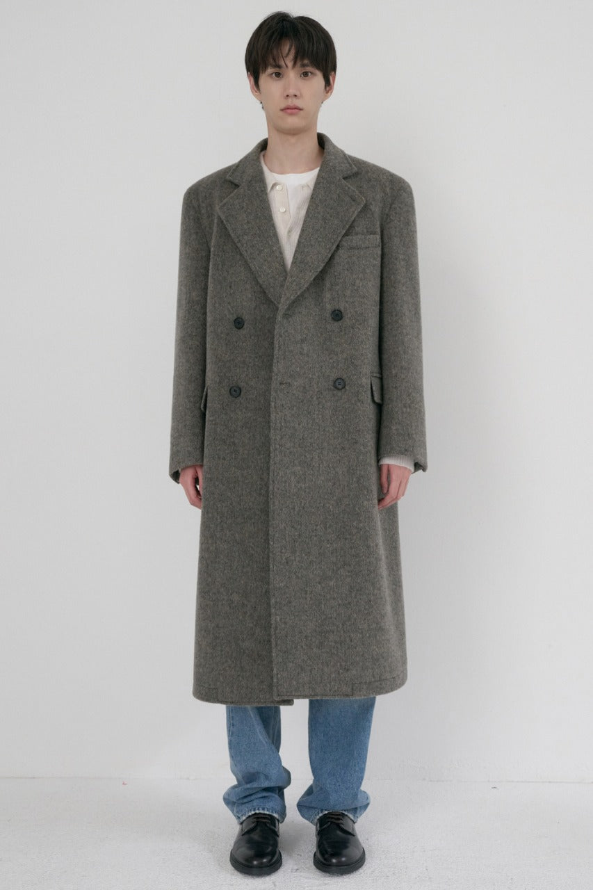 Dunst Unisex Loose Double-Breasted Coat Grey Herringbone