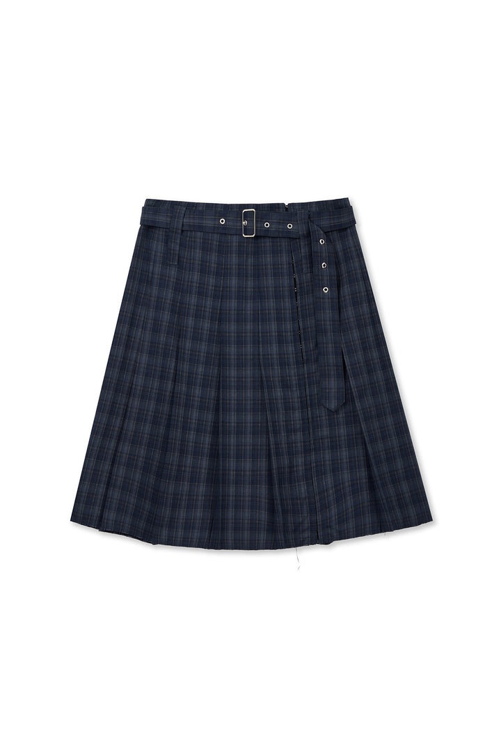Matinkim Belted Slit Pleat Skirt IN Navy