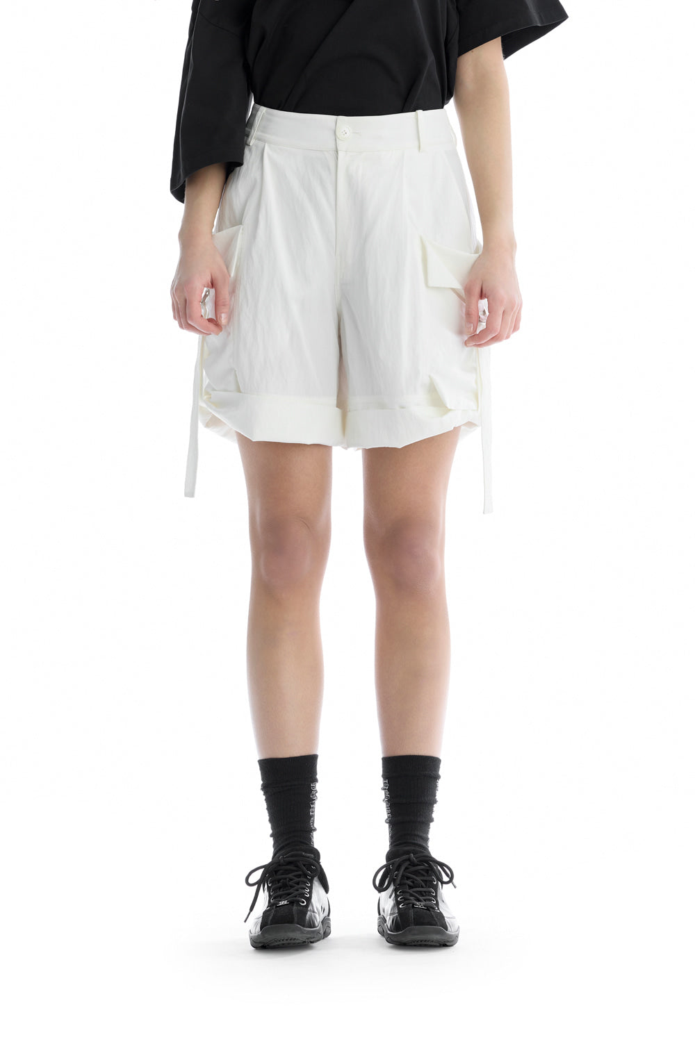 Treemingbird Side Strap Roll-Up Cargo Shorts White