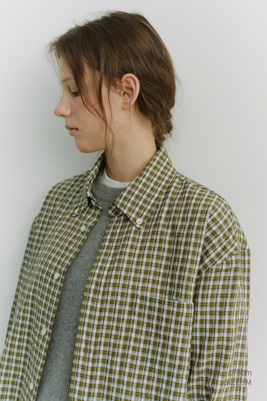 Dunst Unisex Oversized BD Checked Shirt Khaki Green Check