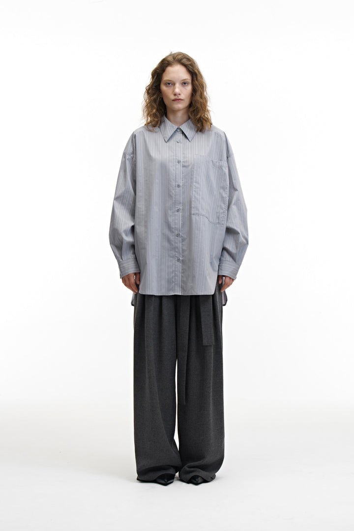 Treemingbird New Multi Tuck Oversized Shirt Gray