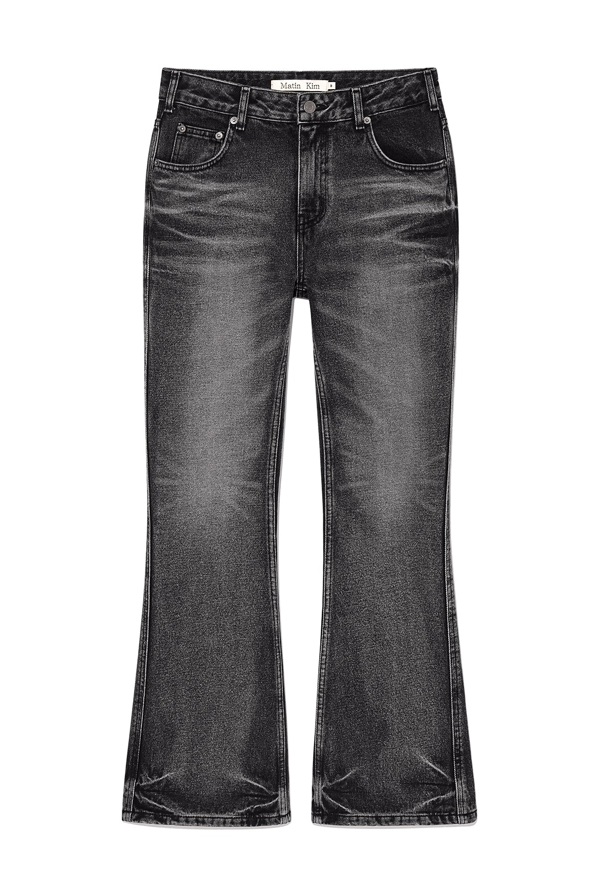 Matinkim Deep Washed Semi Boots Cut Denim Pants IN Charcoal