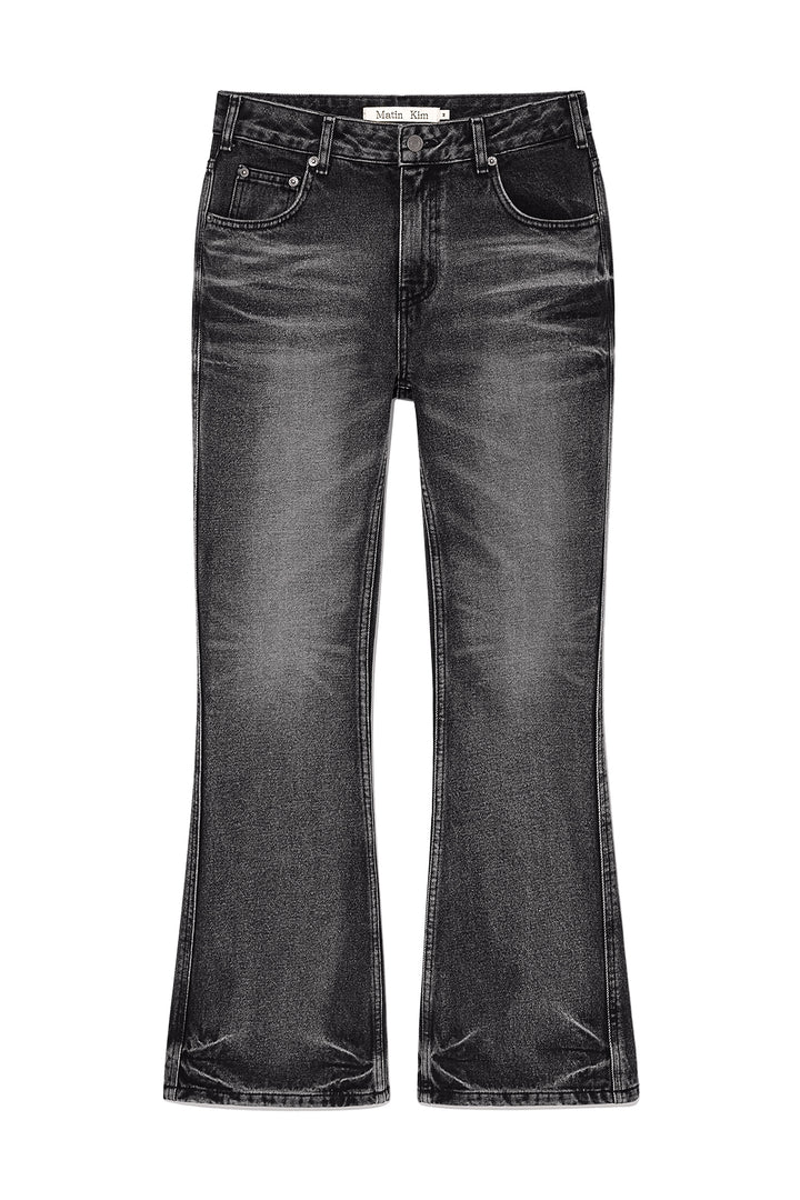 Matinkim Deep Washed Semi Boots Cut Denim Pants IN Charcoal