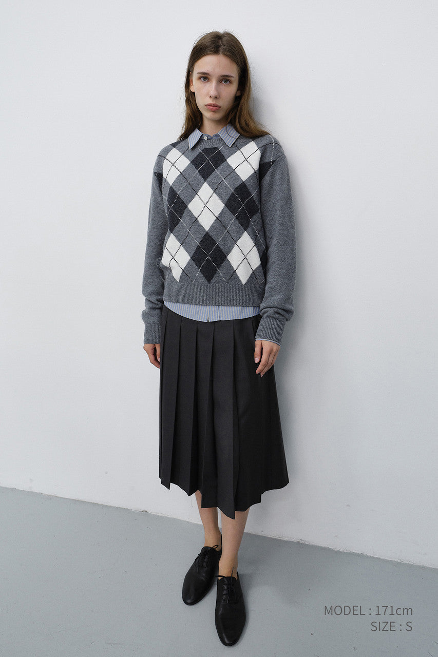 Dunst Unisex Argyle Crewneck Sweater Grey