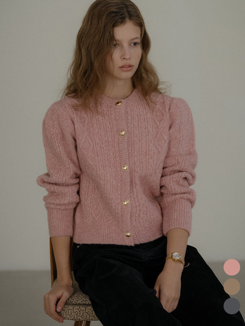 Tillidie Paisley puff cable round-neck cardigan