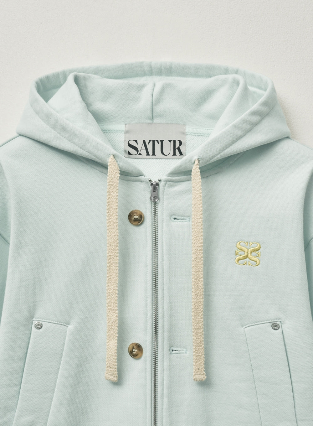 [satur] (W) Teo Cotton All Day Hood Zip-up - Ice Blue