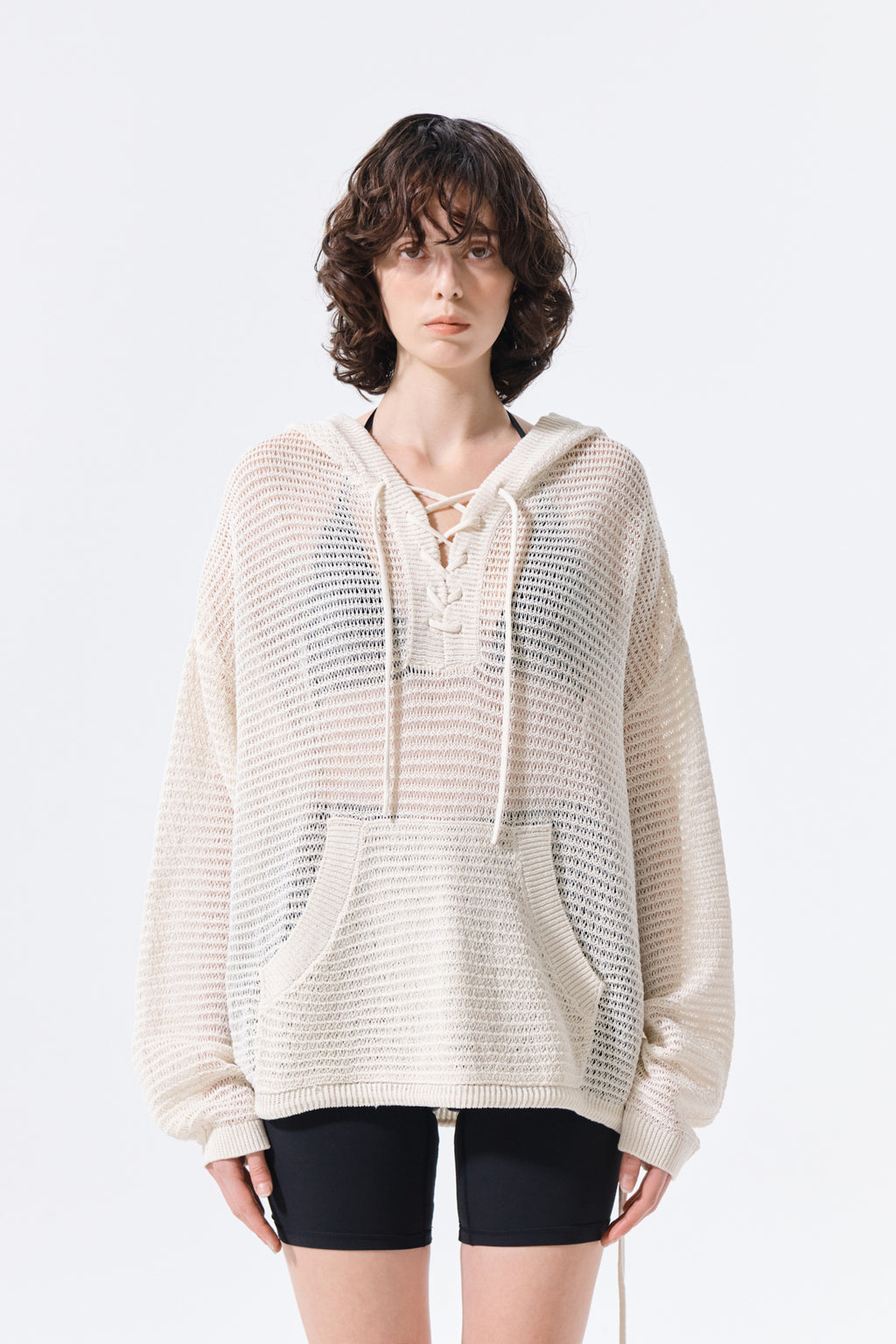 Matinkim Oversized Mesh Knit Hoodie IN Cream