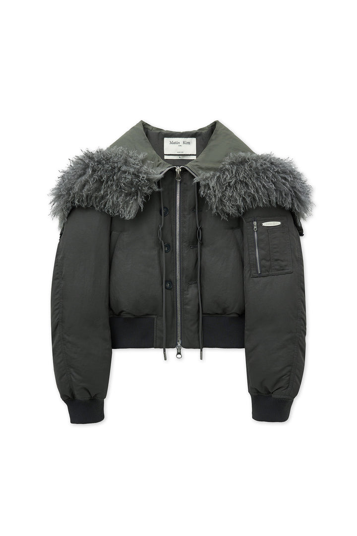 Matinkim Fur Hoody Bomber Down Jumper IN Dark Grey