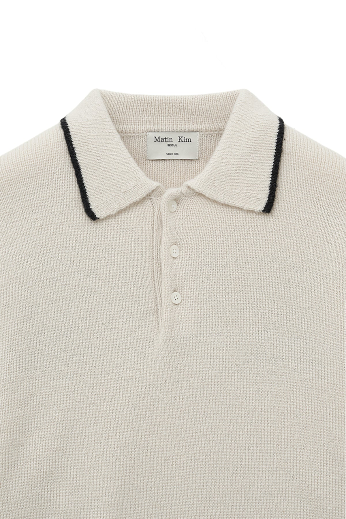 [matinkim] BACK LOGO COLLAR KNIT TOP FOR MEN IN IVORY