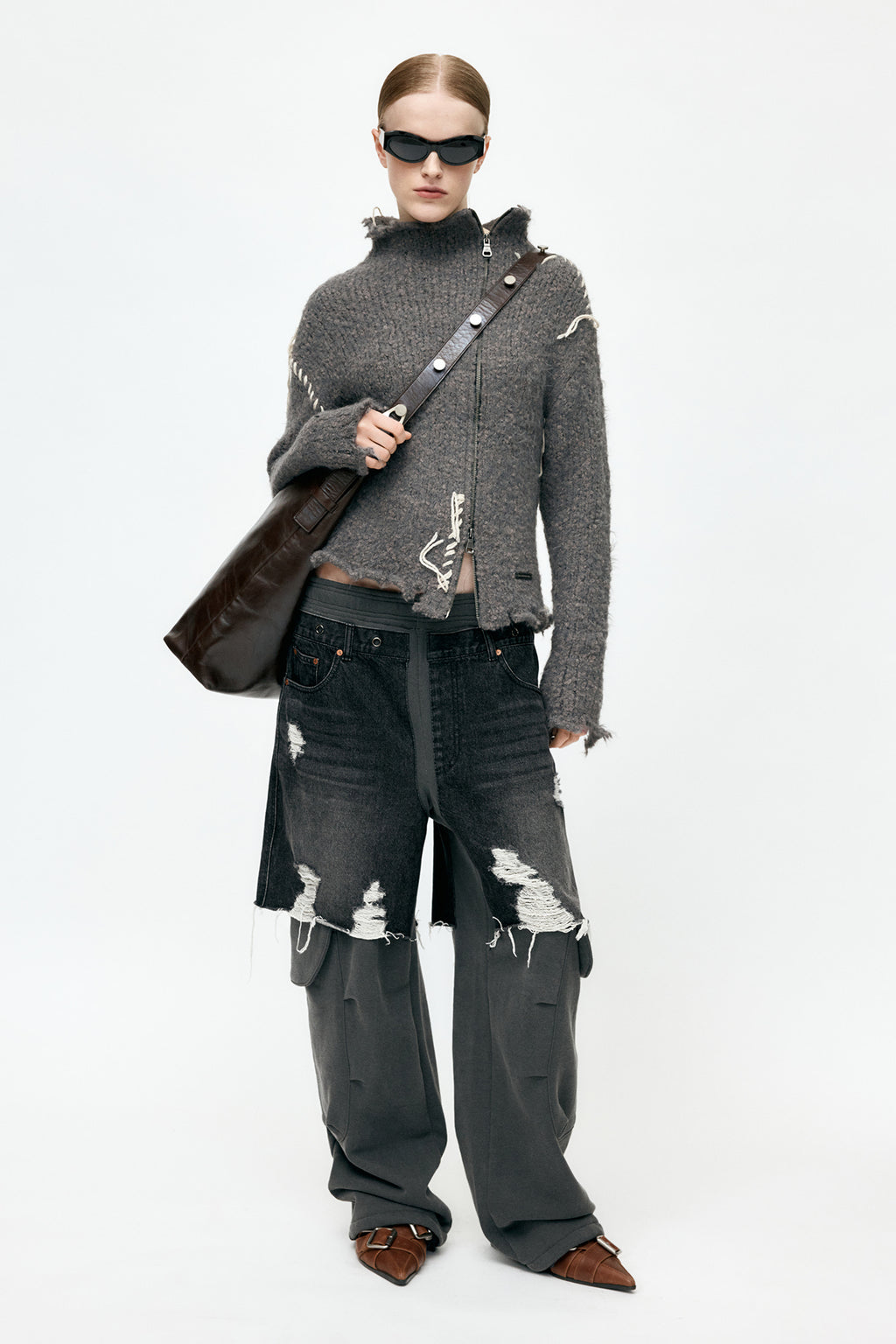 Andersson Bell Unisex Rugged Denim-Inset Sweatpants