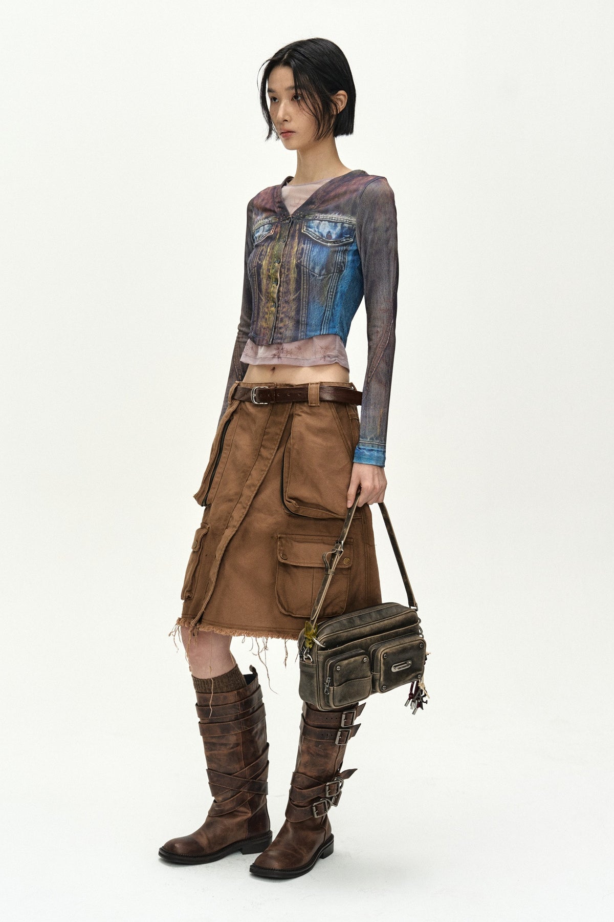 Andersson Bell Trompe L'Oeil Denim Layered Tattoo Top