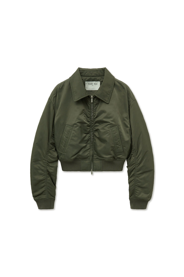 Matinkim Applique Logo Shirring Bomber Jumper For Women IN Khaki
