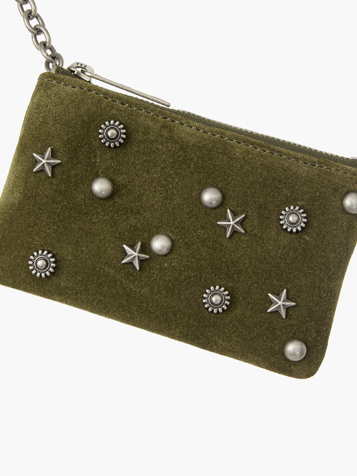 Margesherwood Full Stud Zipper Wallet dark olive suede