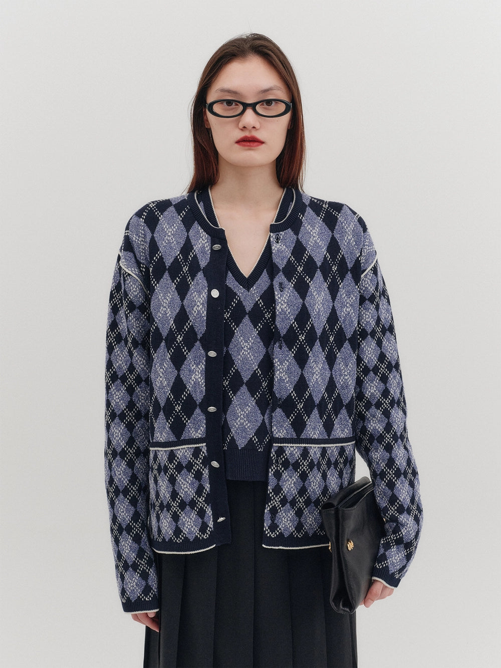 EENK Argyle Knitwear Cardigan - Navy