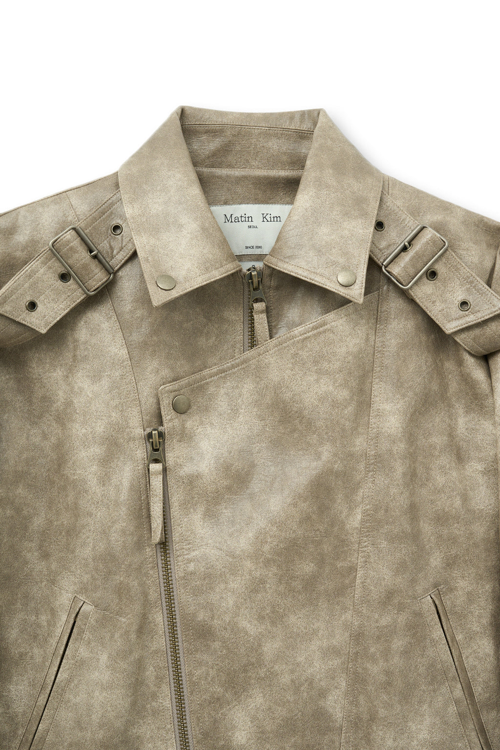 [matinkim] FAUX LEATHER BELTED RIDER JUMPER IN BEIGE