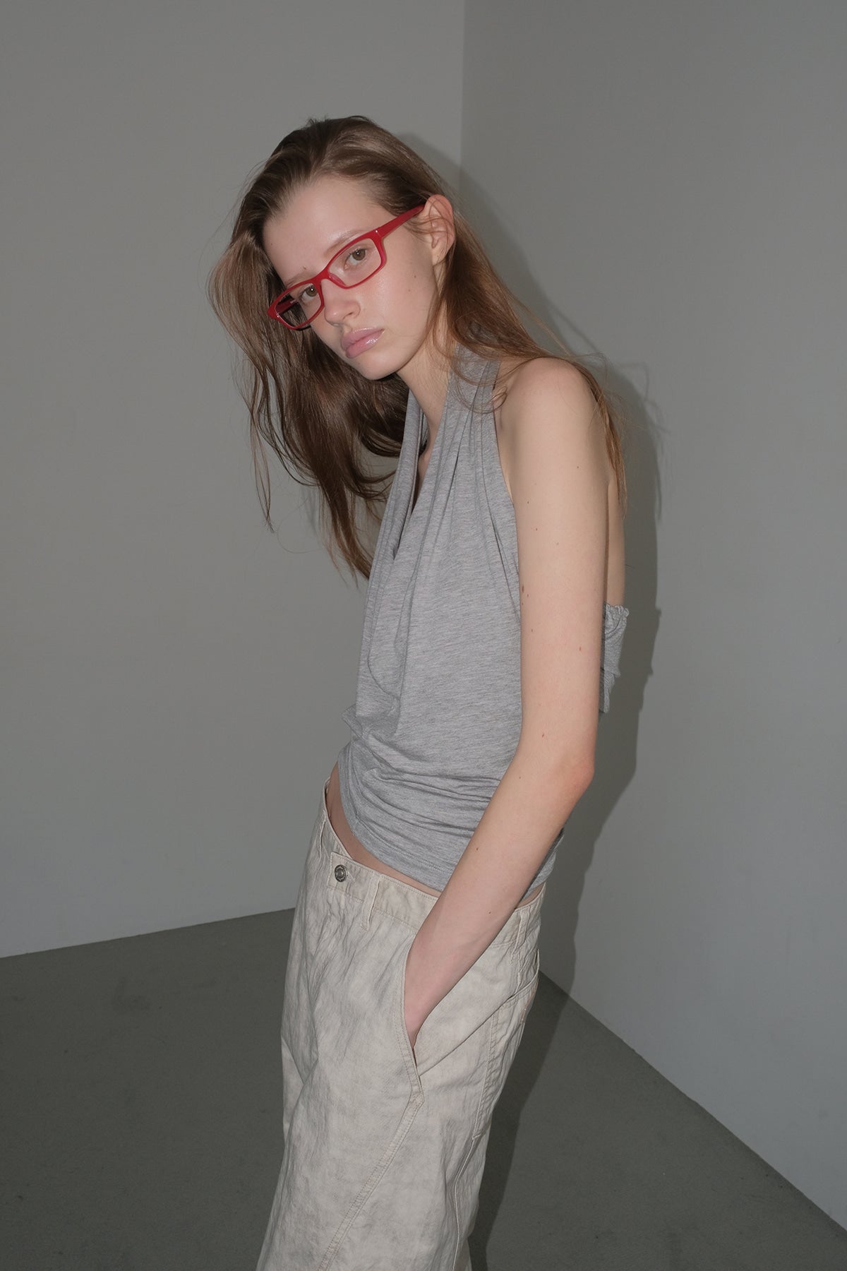Overdueflair Draped Halter Top Melange Grey