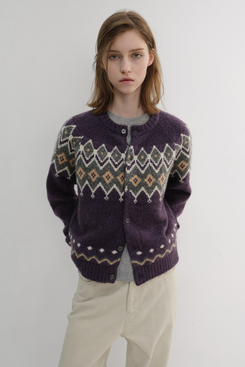 Dunst Unisex Chunky Pattern Cardigan Purple